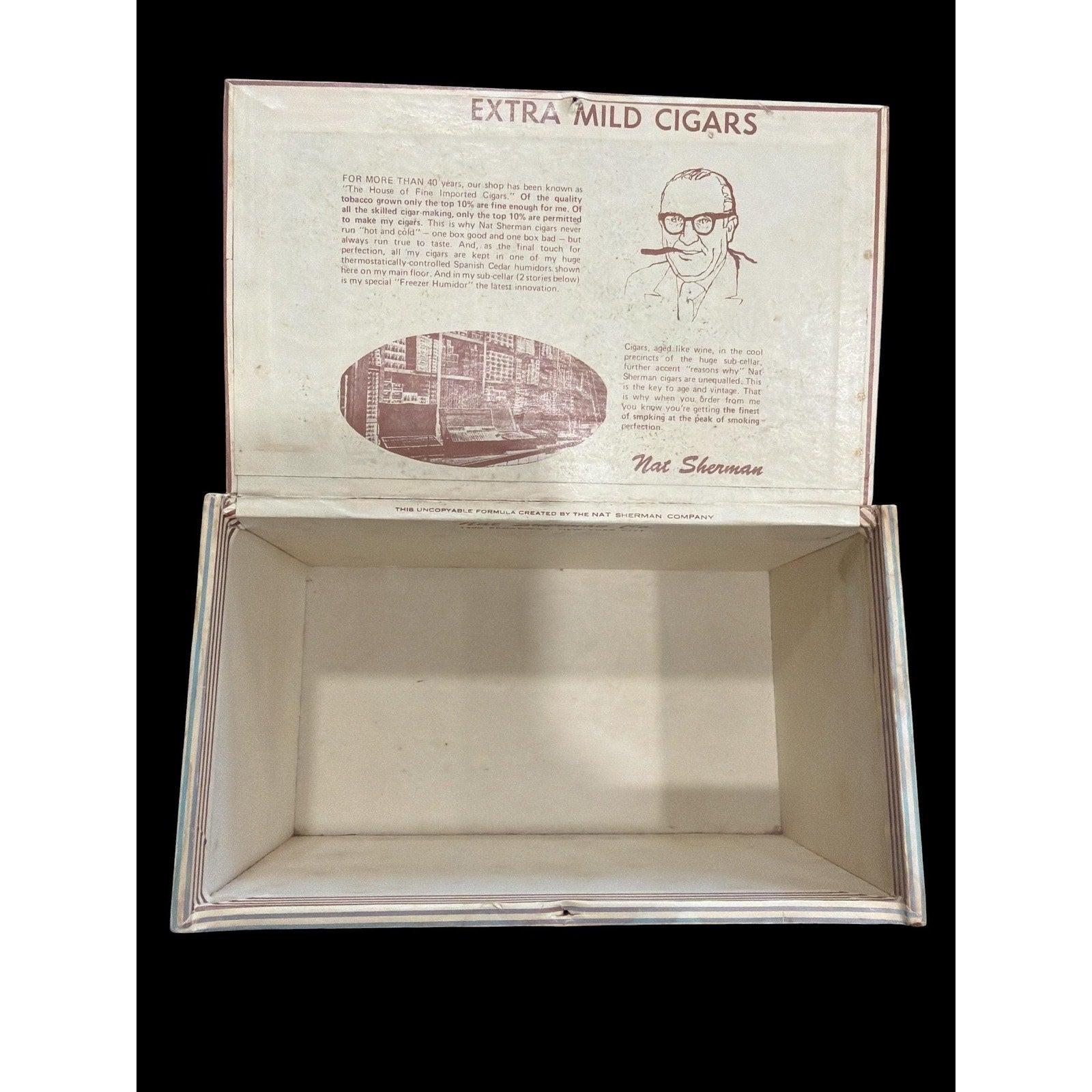 Vintage Nat Sherman Cigar Box Wood Churchill Double Claro Tobacciana