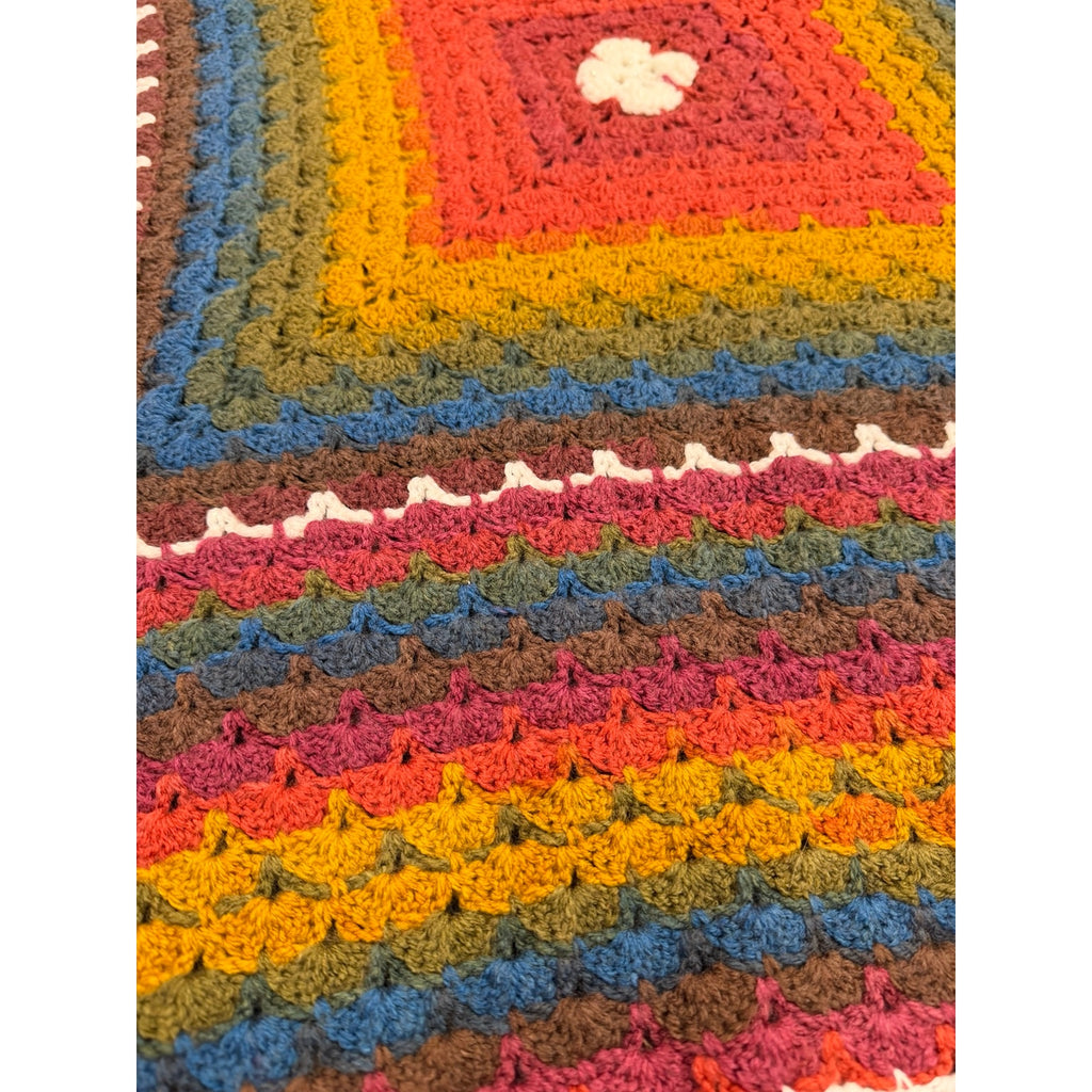 Handmade Crochet Lapghan Autumn Kaleidoscope Multicolor Square Throw 39"