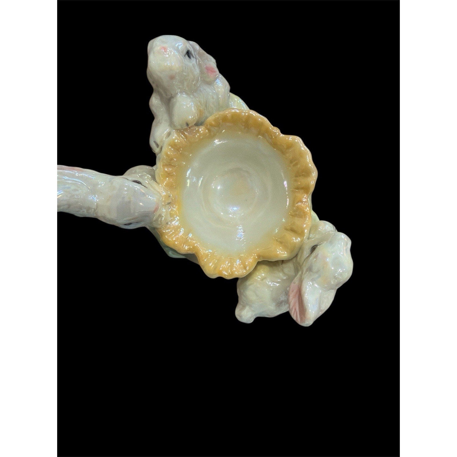 Vintage Ceramic Bunny Basket Planter Pearlized Easter Rabbit Candy Dish