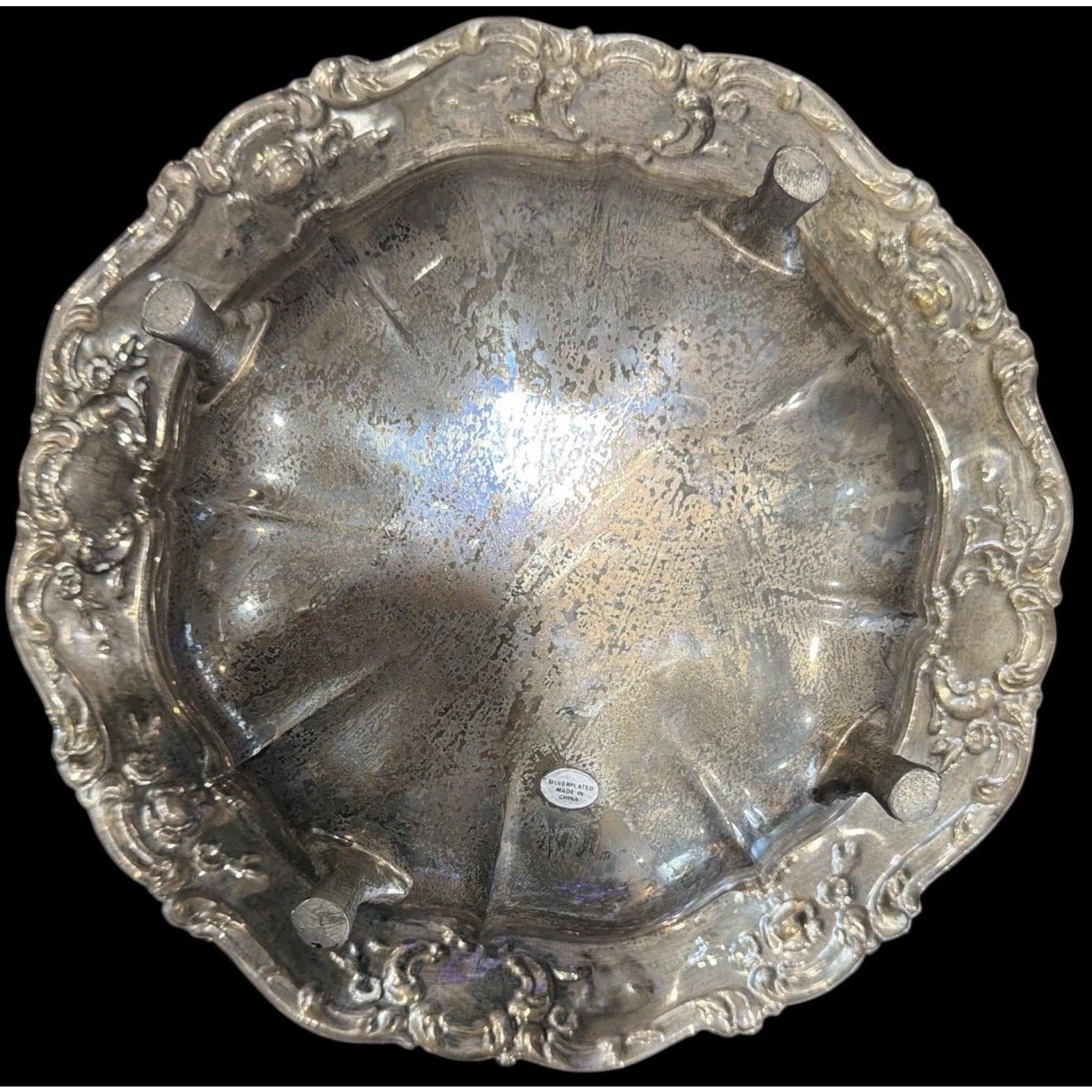 Antique Style Ornate Silver Bowl Rococo Floral Centerpiece Vintage Silver Deco