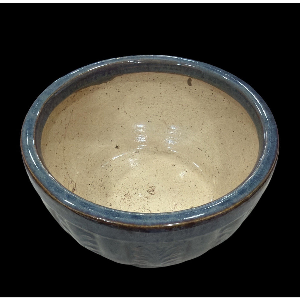 Blue Art Pottery Bowl 8.5” Textured Floral Decorative Centerpiece Vietnam