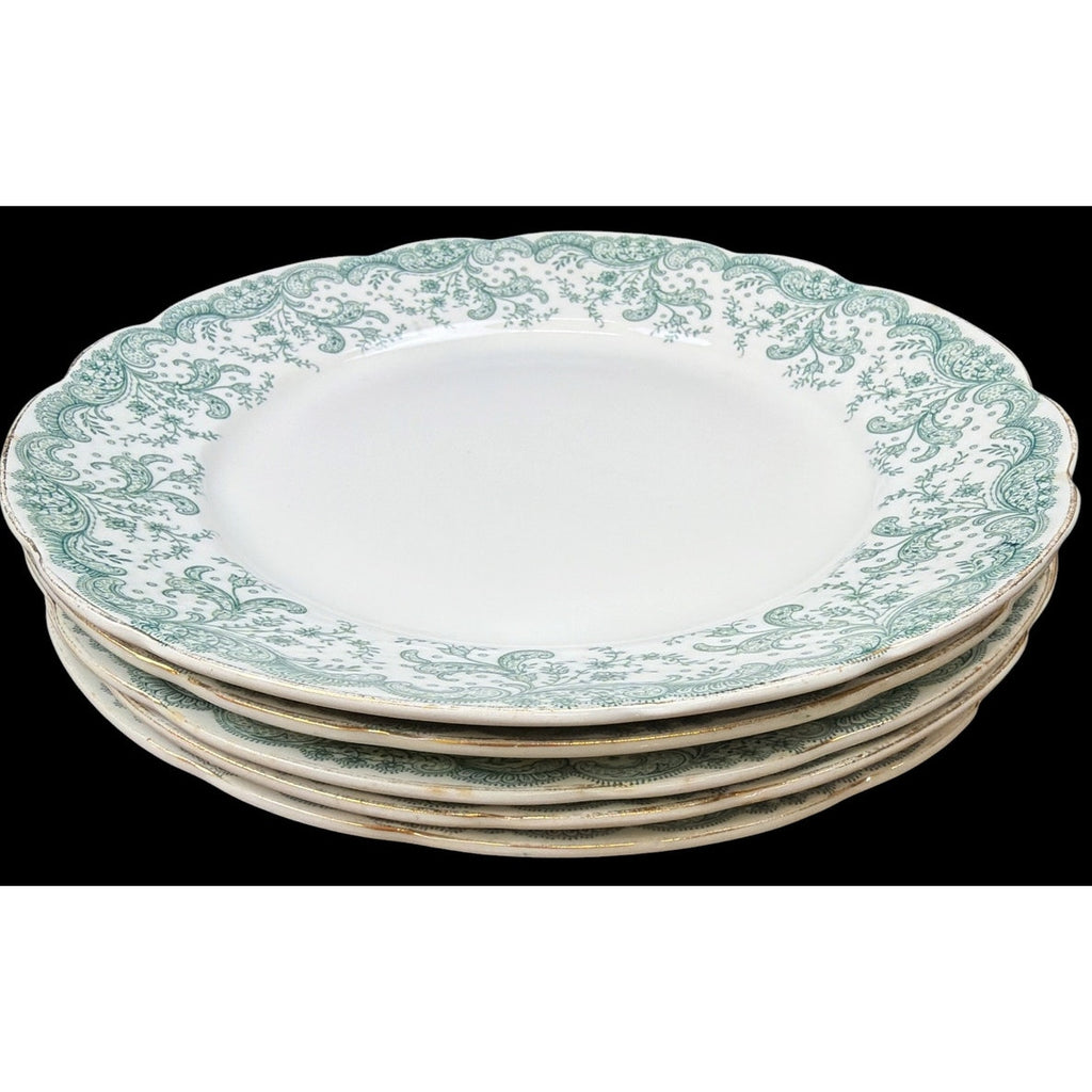 Antique John Maddock Seville Dinner Plates Set of 5 Green Transferware 10 Inch