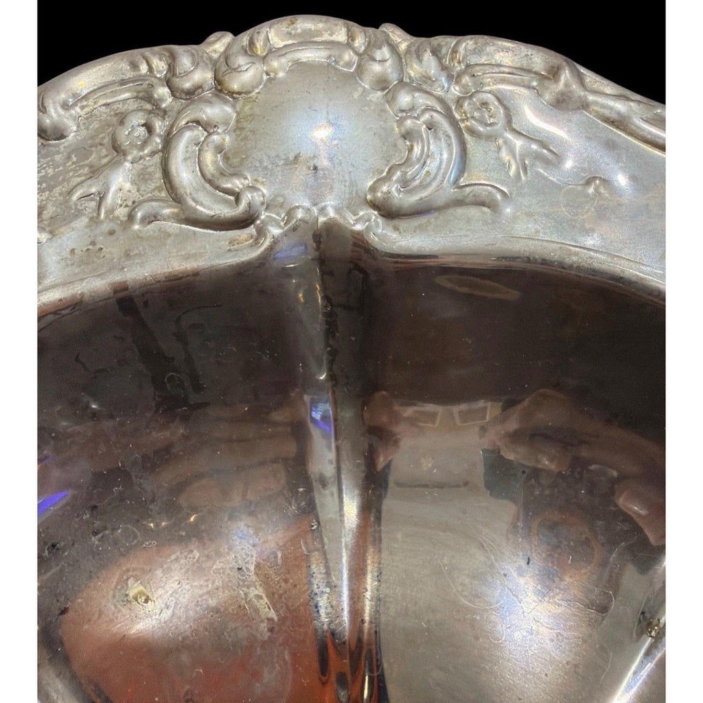 Antique Style Ornate Silver Bowl Rococo Floral Centerpiece Vintage Silver Deco
