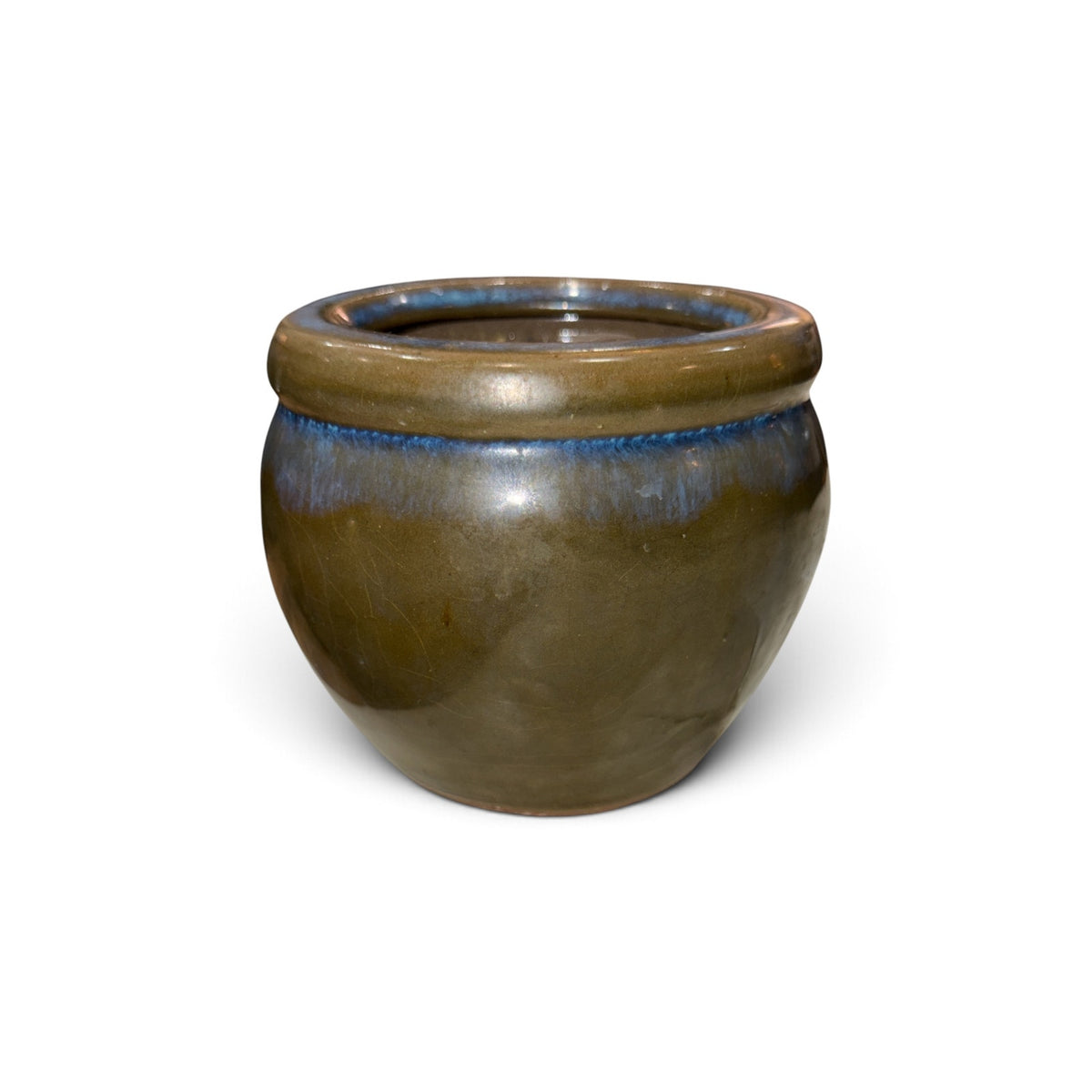 Vintage Studio Pottery Planter Brown Blue Drip Glaze MCM 5"