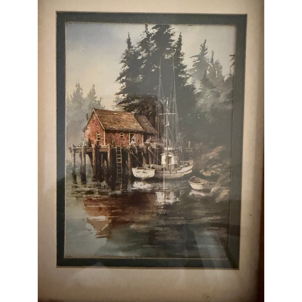 Vintage Coastal Harbor Prints Pair Heavy Solid Oak Frames Double Matted 10x8 – additional view 7