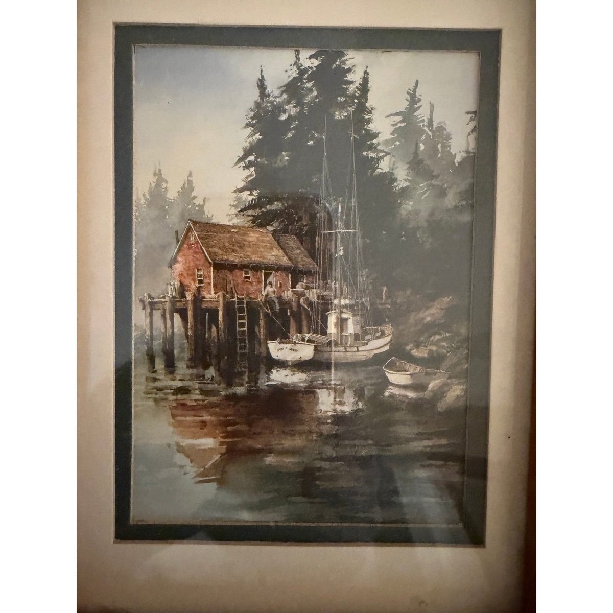 Vintage Coastal Harbor Prints Pair Heavy Solid Oak Frames Double Matted 10x8 – additional view 7