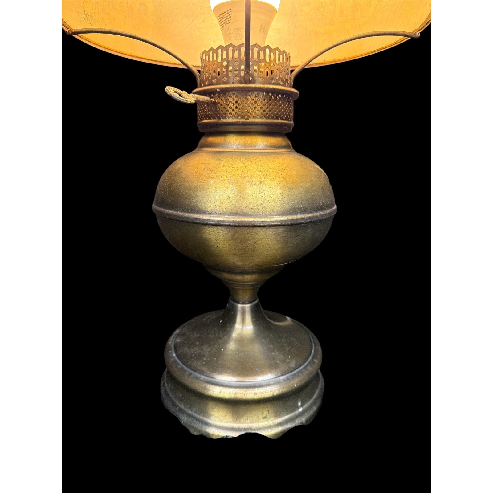Antique Hand Painted Opal Glass Lamp Brass Electric Oil Lamp 21"