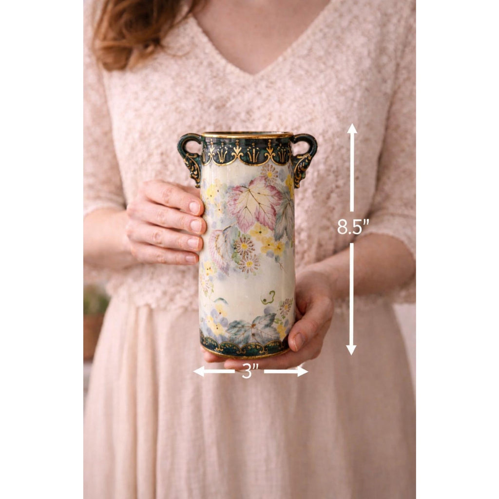 Antique Yoshino Hand Painted Vase Art Nouveau Floral Gold Gilt Porcelain 8.5”