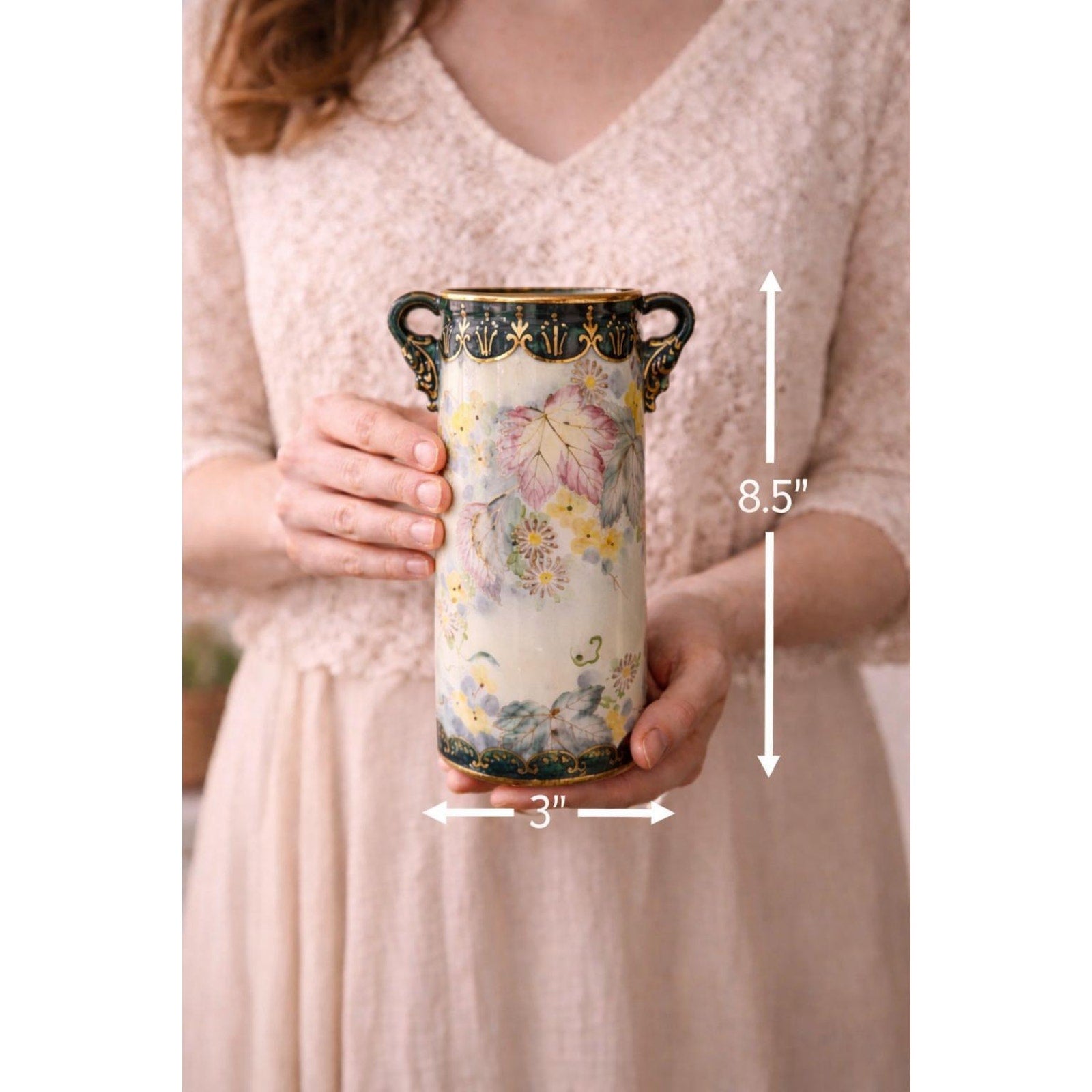 Antique Yoshino Hand Painted Vase Art Nouveau Floral Gold Gilt Porcelain 8.5”