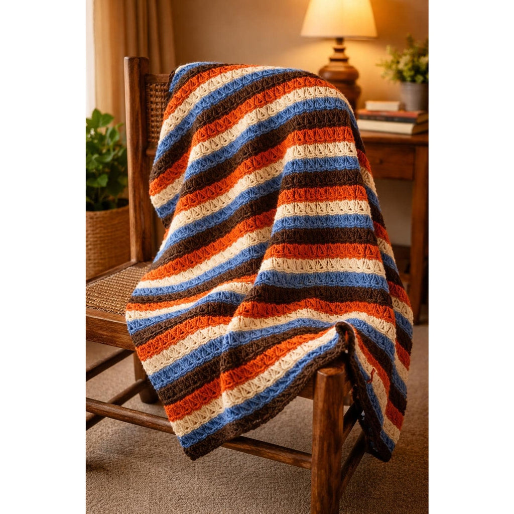Handmade Crochet Afghan Throw: Boho Fall Blanket, Retro Cabin Decor