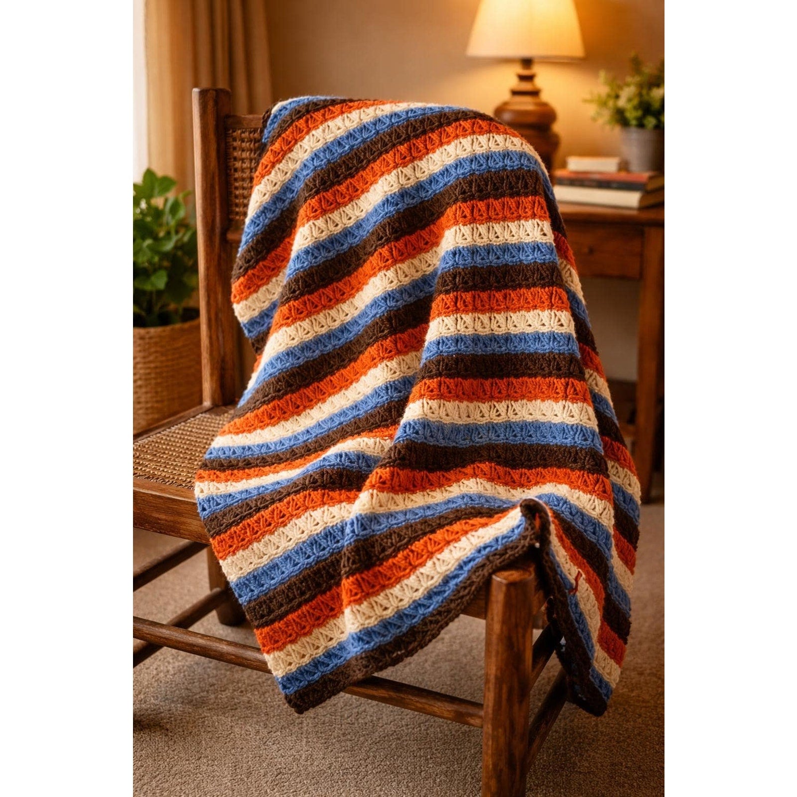 Handmade Crochet Afghan Throw: Boho Fall Blanket, Retro Cabin Decor