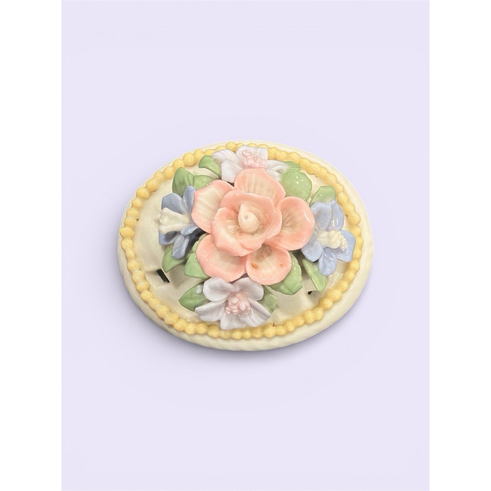 Porcelain Floral Pierced Trinket Box 3” Cottagecore Keepsake Made in China