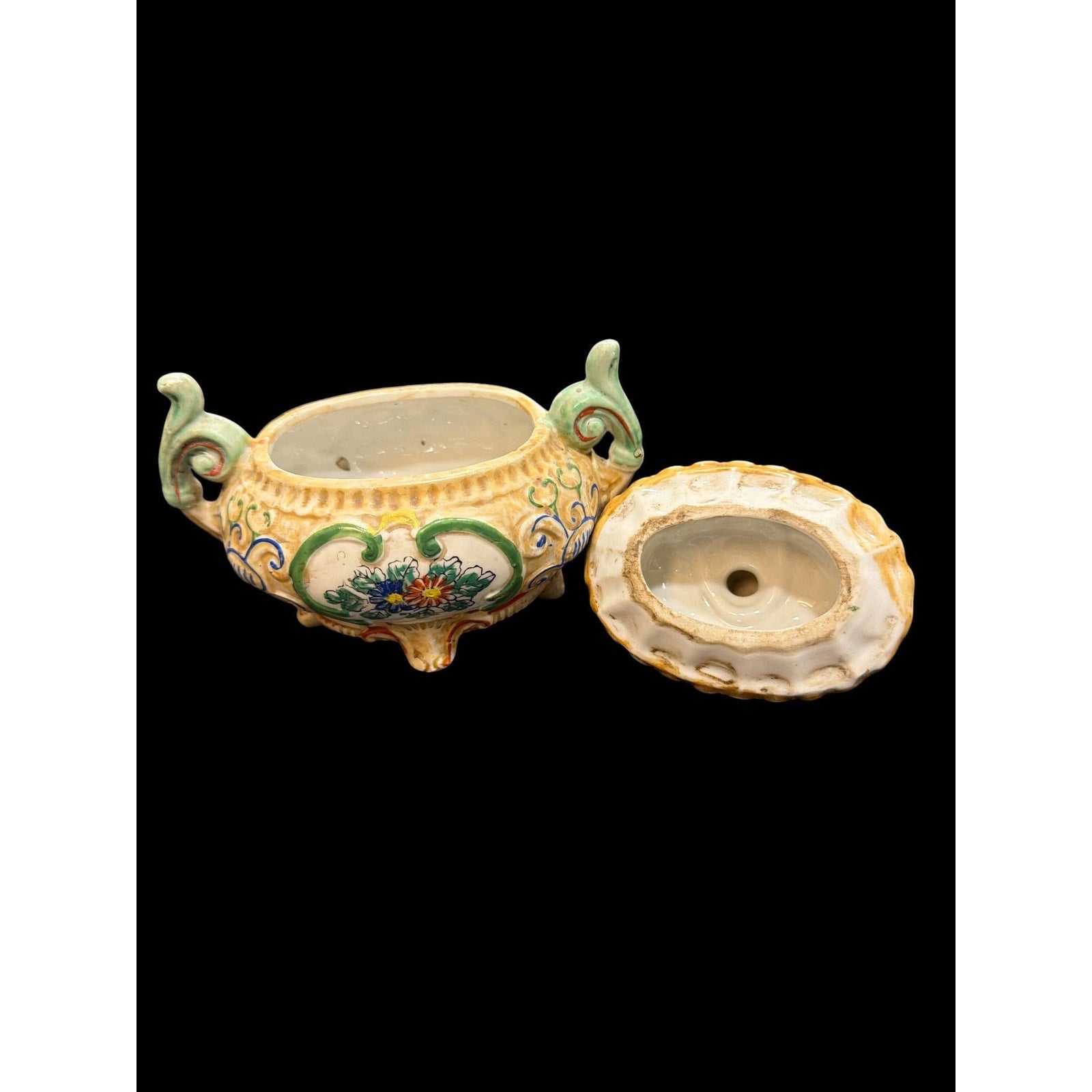 Vintage Japanese Ceramic Trinket Box, Floral Jewelry Box, Cottagecore Vanity