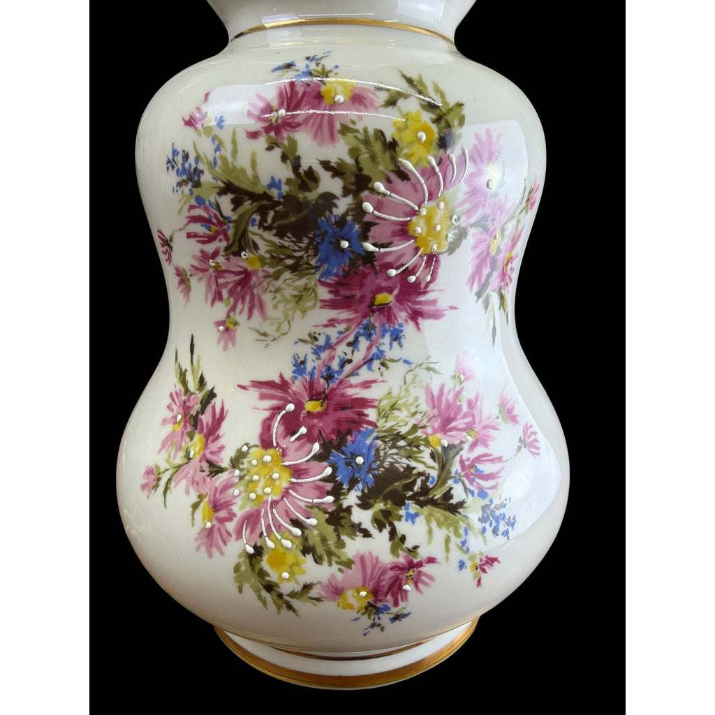 Vintage Floral Milk Glass Table Lamp Brass Base Cottage Bedroom Lighting