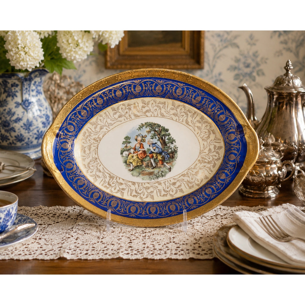 Taylor Smith Taylor Bromley Oval Serving Platter Cobalt Blue 22K Gold USA