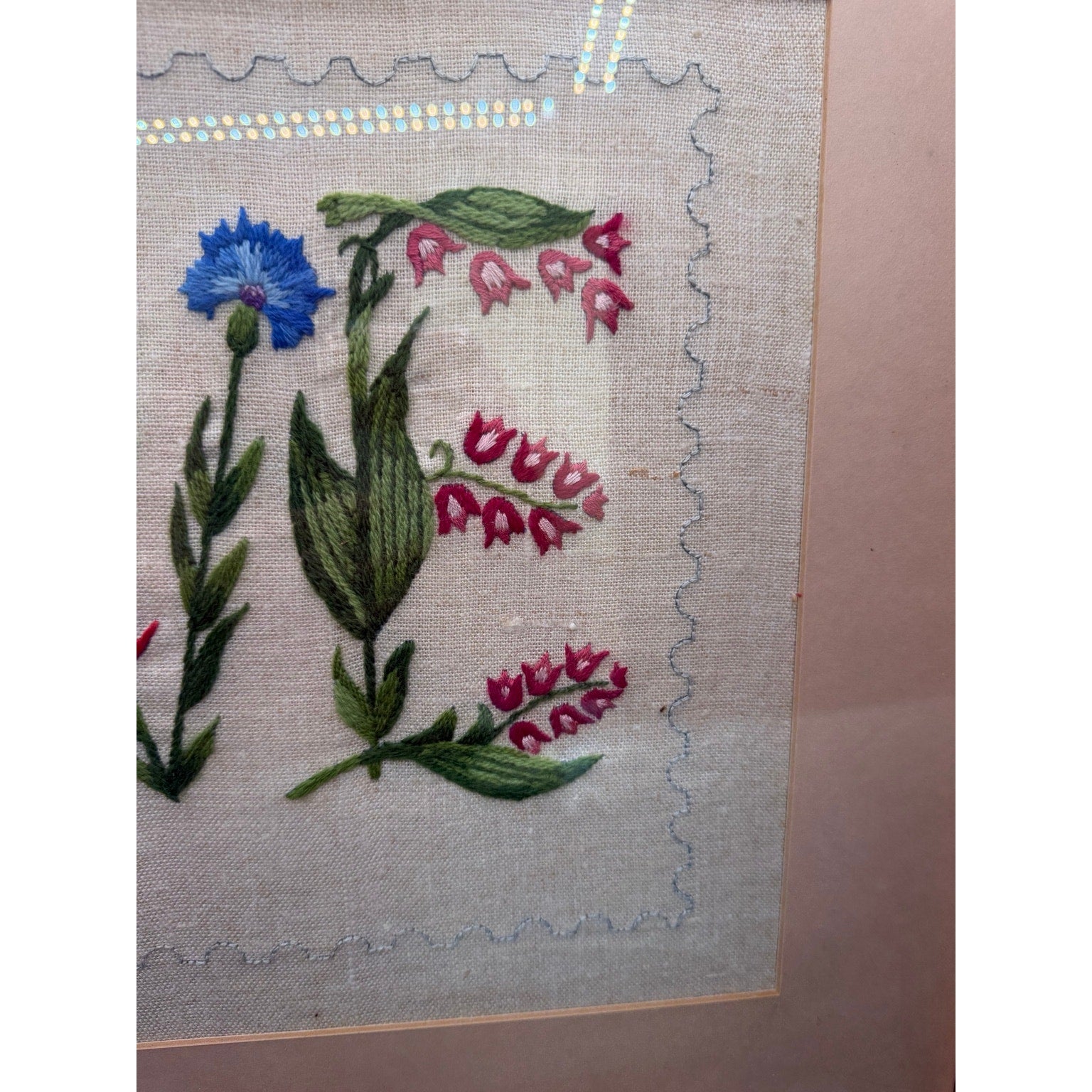 Vintage Framed Hand Embroidered LOVE Sampler Floral Needlework Wall Art