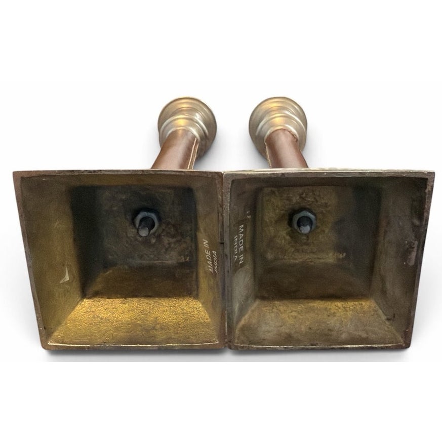 Vintage Leather & Pewter Candlesticks – 14” Tall – Pair of Luxury Taper Candle Holders