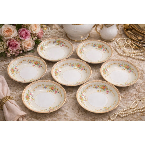 7 National China Patricia Berry Bowls Japan Floral Rim Gold Trim Dessert Fruit – additional view 2