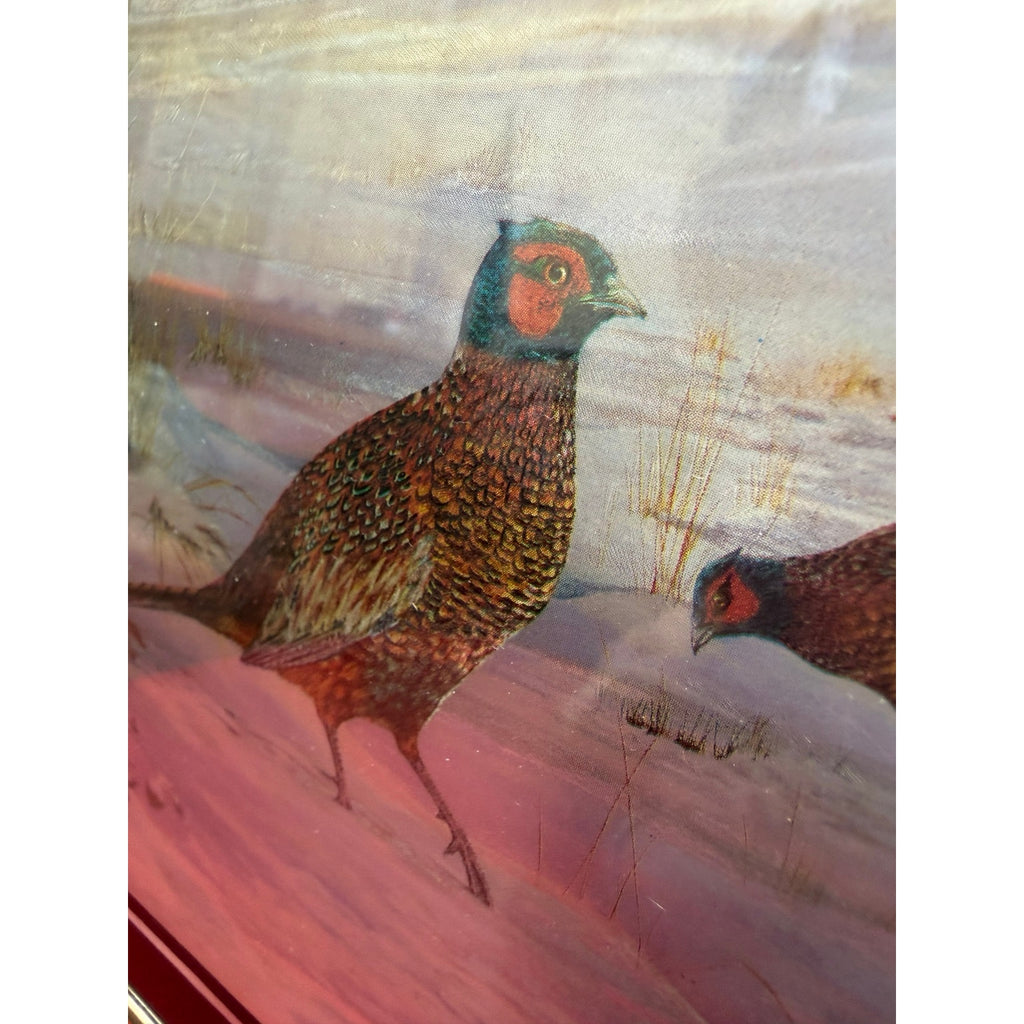 Vintage Foil Art Pheasant Picture Iridescent Winter Scene Gold Frame 8x10