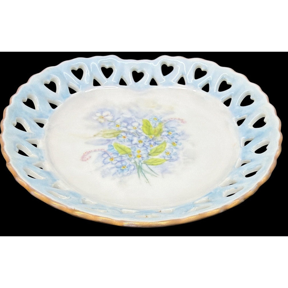 Vintage J.C. Tanner Porcelain Trinket Dish Pierced Hearts Blue Floral Gold – additional view 7