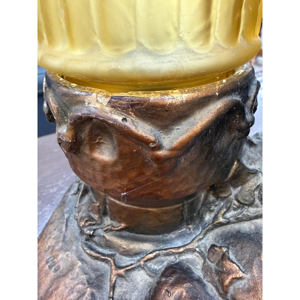 Vintage Chalkware Dutch Couple Lamp | Amber Glass Globe Night Light
