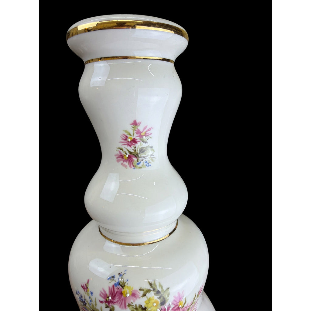Vintage Floral Milk Glass Table Lamp Brass Base Cottage Bedroom Lighting