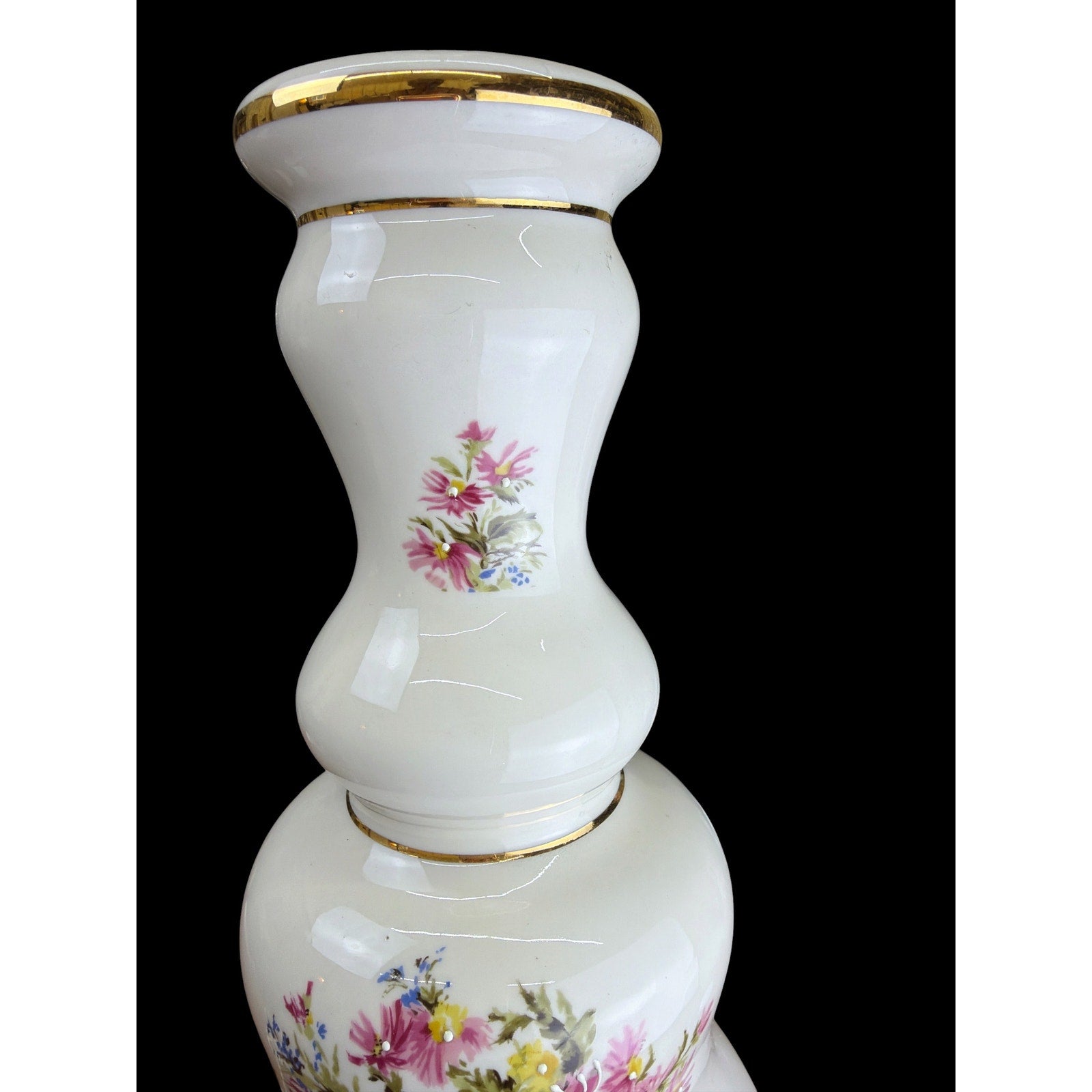 Vintage Floral Milk Glass Table Lamp Brass Base Cottage Bedroom Lighting