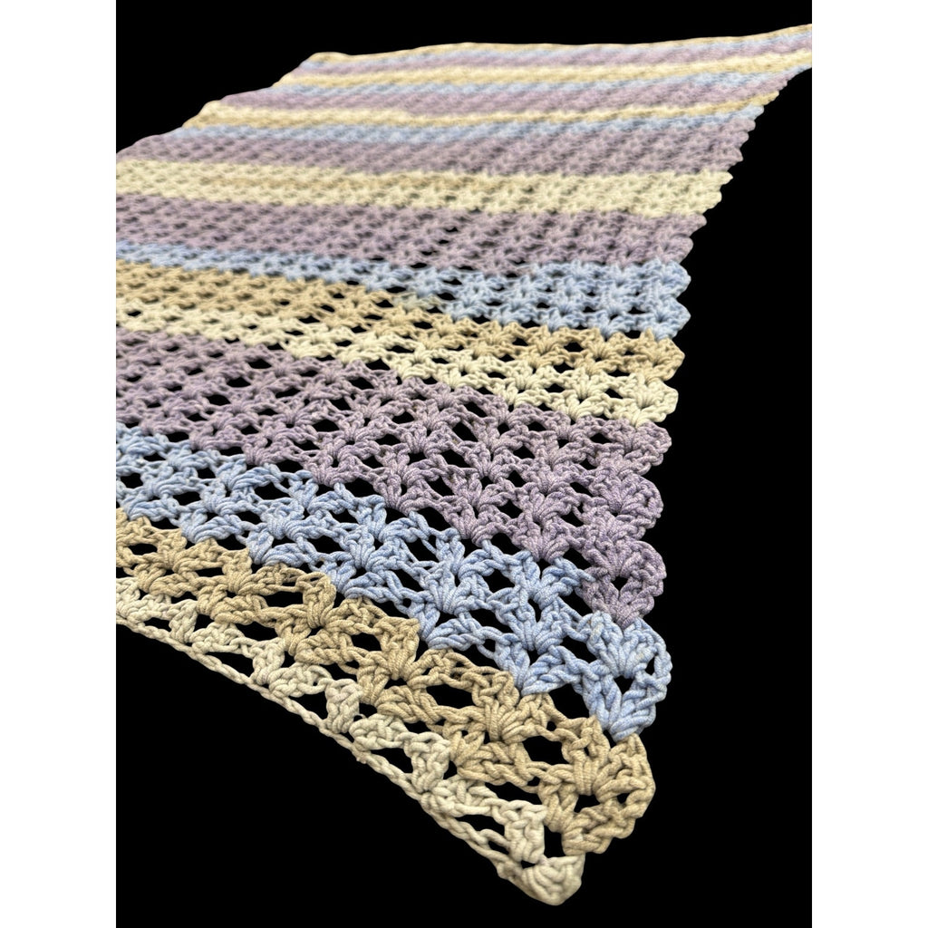 Handmade Chenille Crochet Baby Blanket Lavender Blue Cream 34 x 44 – additional view 3