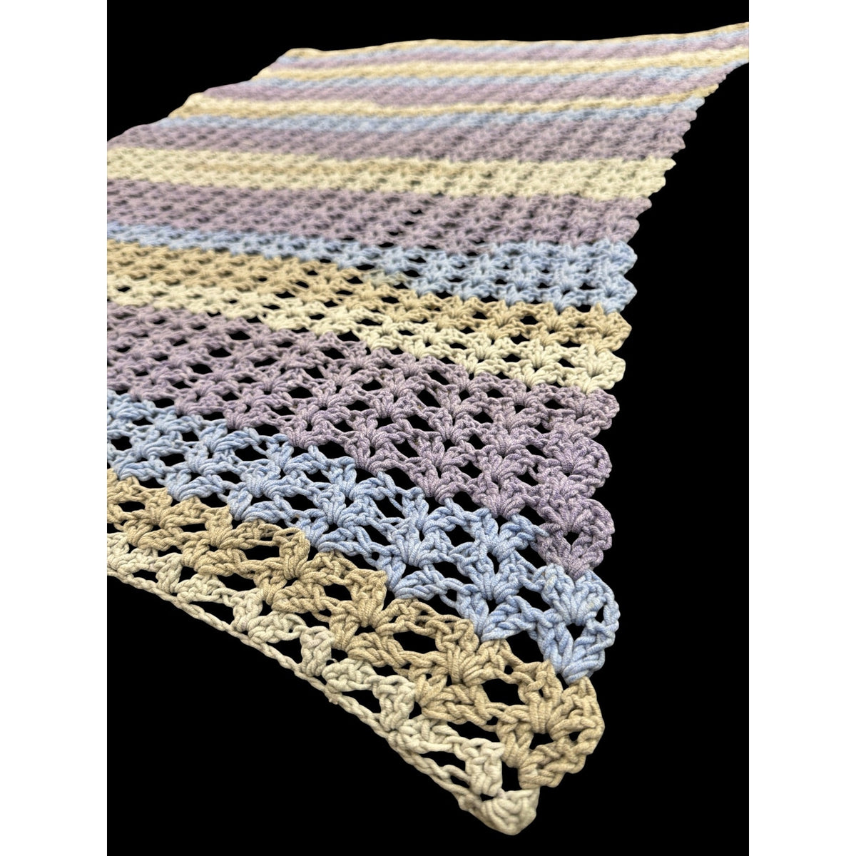 Handmade Chenille Crochet Baby Blanket Lavender Blue Cream 34 x 44 – additional view 3