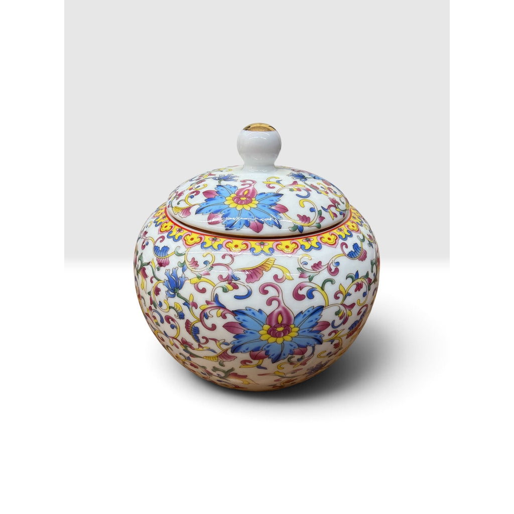 Chinese Style Famille Rose Porcelain Ginger Jar Copper Screw Lid 6 Inch – main view