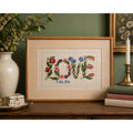 Vintage Framed Hand Embroidered LOVE Sampler Floral Needlework Wall Art