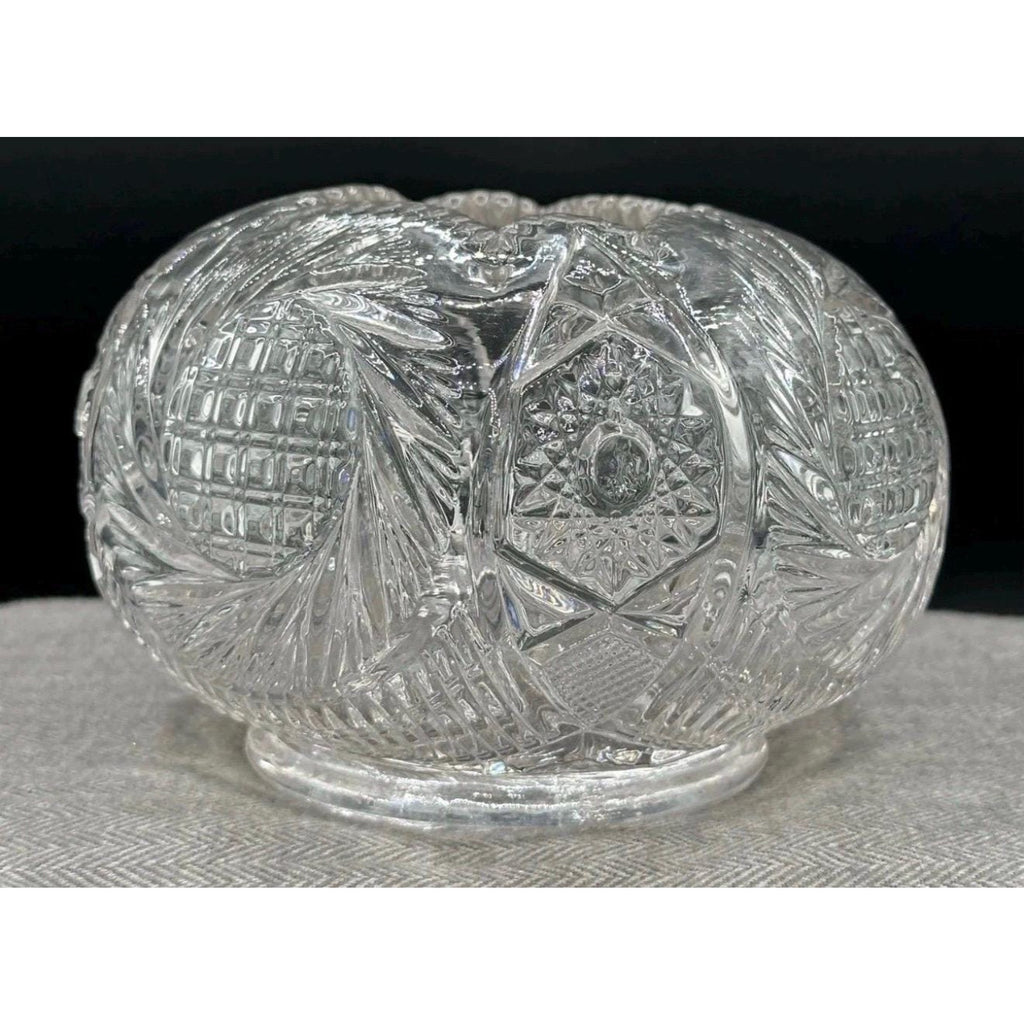 Vintage Glass Rose Bowl UV Reactive Brilliant Cut Bohemian Style