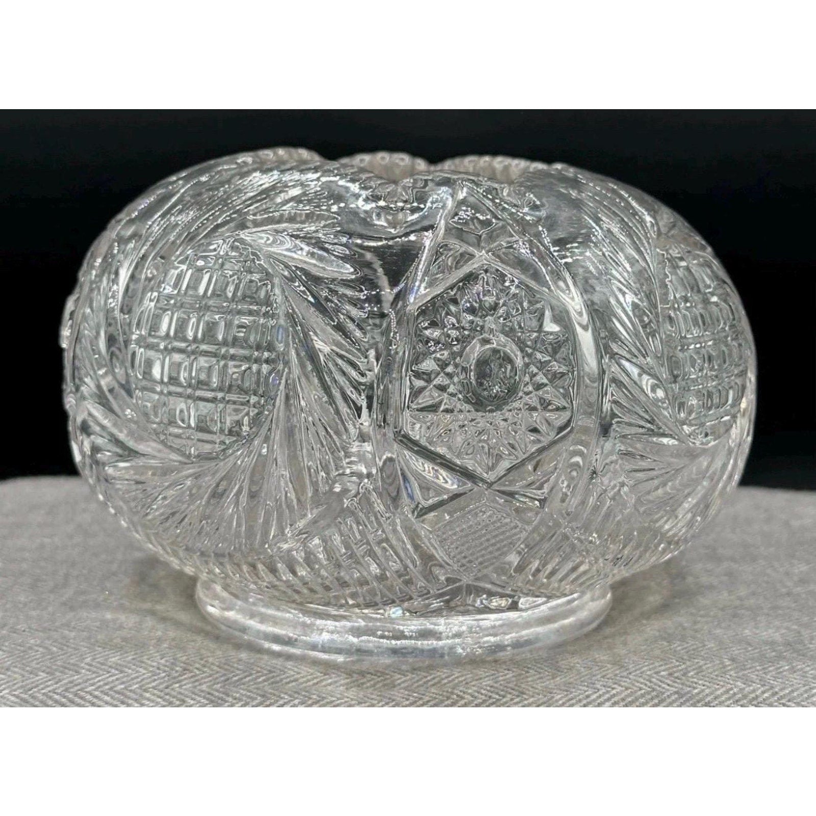 Vintage Glass Rose Bowl UV Reactive Brilliant Cut Bohemian Style