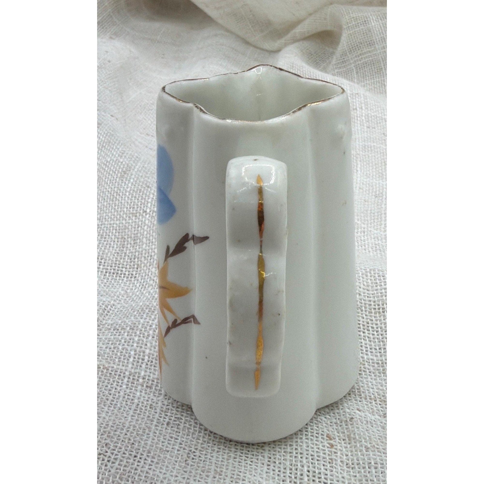 Vintage Mini Porcelain Creamer Bud Vase Blue Floral Gold Trim Tiny Vase