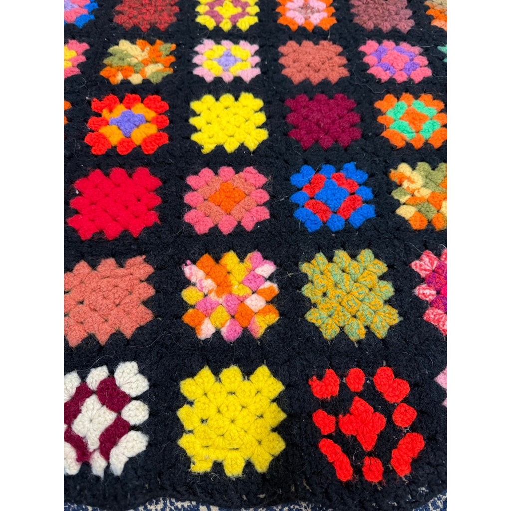 Vintage Handmade Granny Square Afghan Throw Black Crochet Blanket 78 x 52