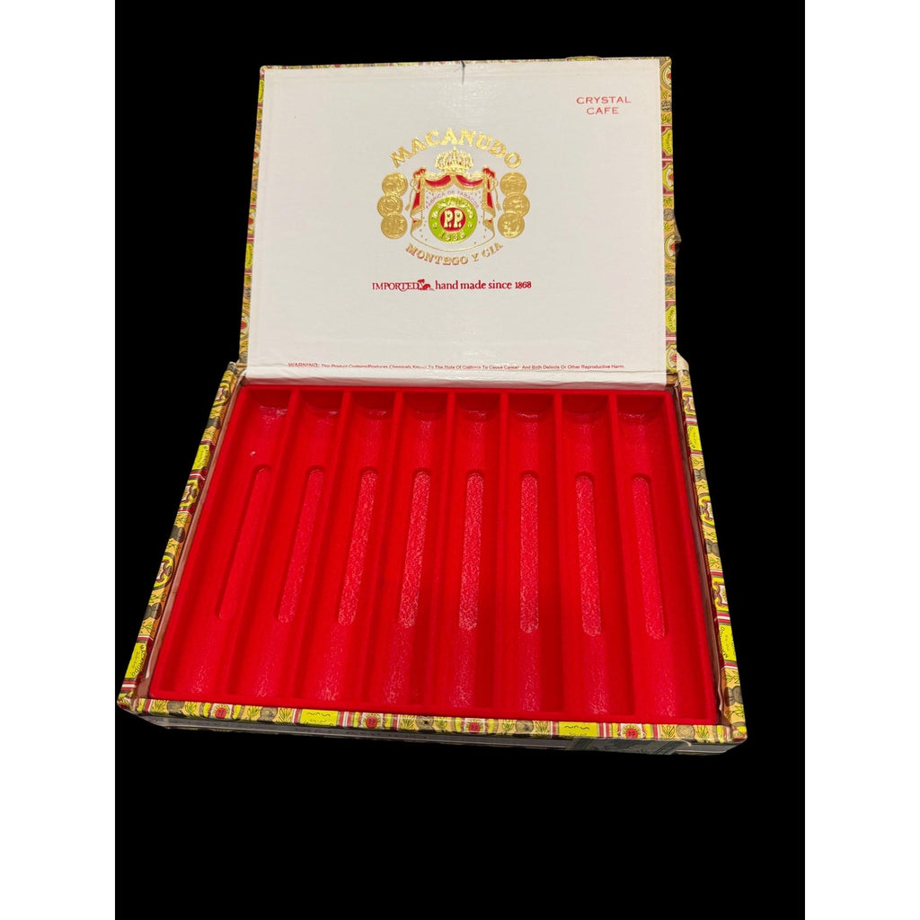 Vintage Macanudo Cigar Box Crystal Cafe White Gold Red Display Case