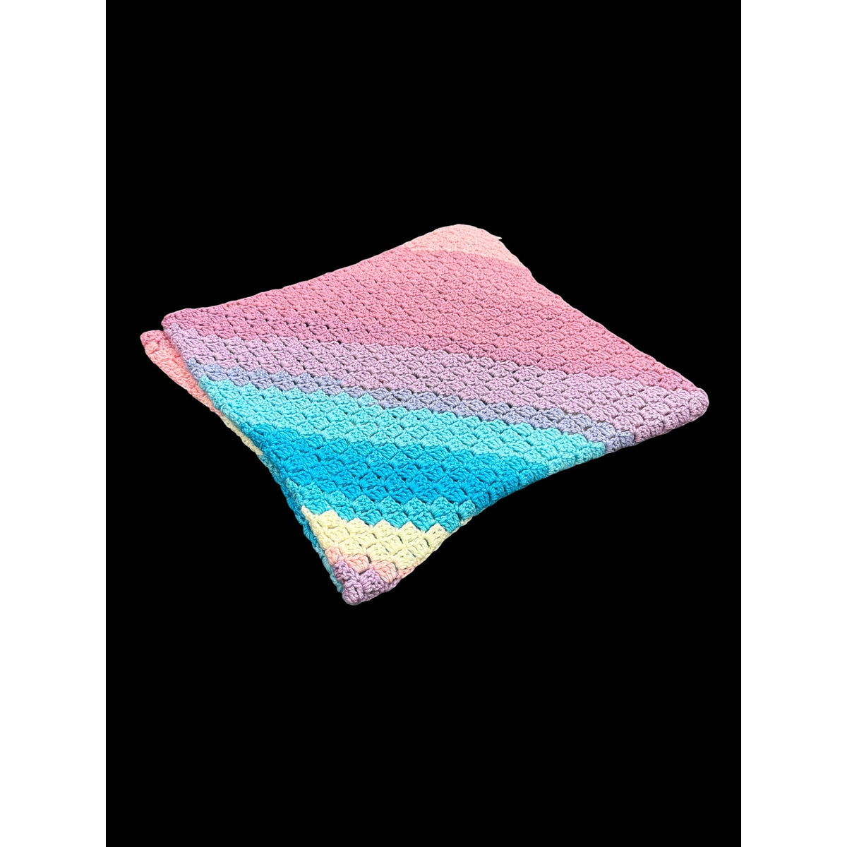 Handmade Crochet Baby Blanket 35" Pastel Rainbow Baby Waves Afghan