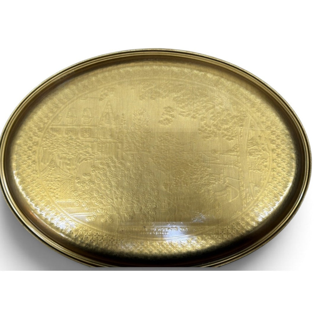 Vintage Currier & Ives Gold Tone Oval Tray The Season of Blossoms 16 Inch