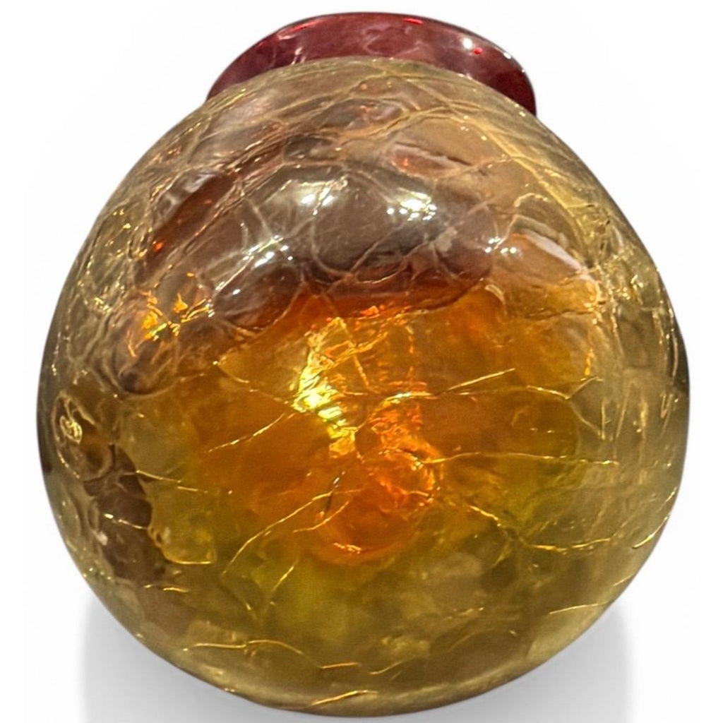 Hand Blown Amber Red Crackle Glass Pitcher – Mid-Century Modern Art Glass