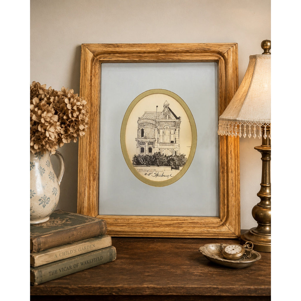 Vintage C.F. Stanbrough Victorian House Print Signed Framed Architectural Art