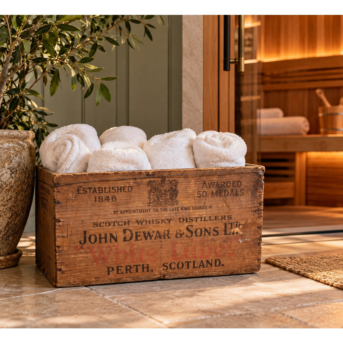 Vintage Dewar's Scotch Whisky Wooden Crate John Dewar & Sons Scotland 1950s