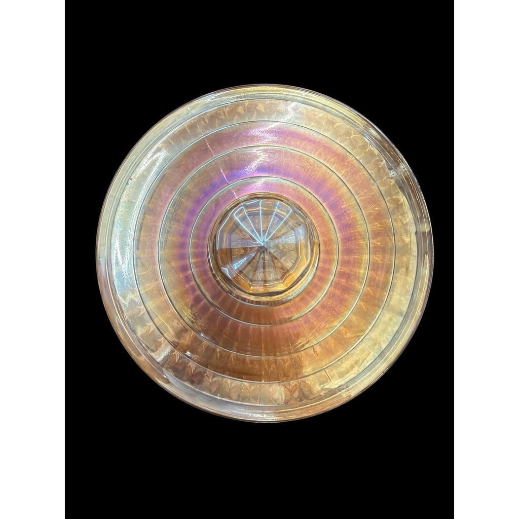 Exceptional Vintage Peach Carnival Glass Biscuit Jar Jeannette Attributed 9.5"