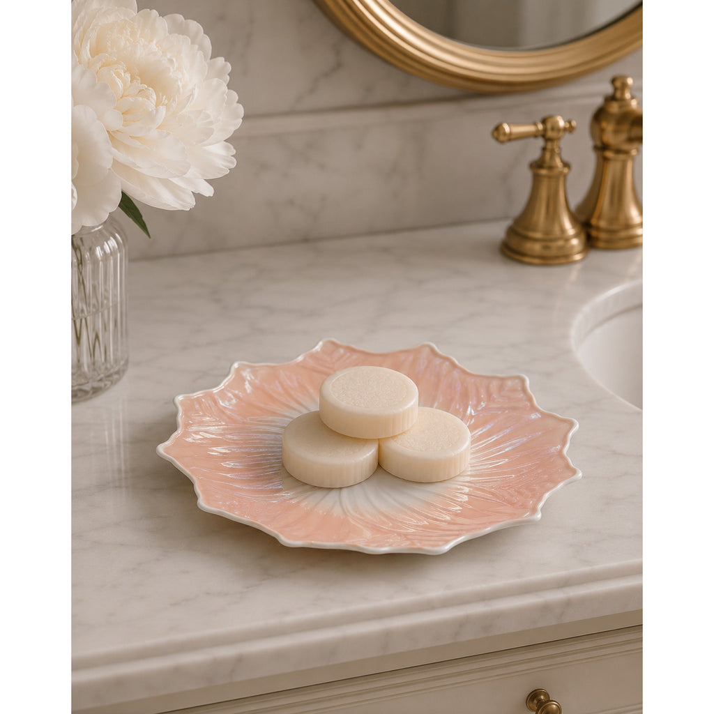 Vintage Pink Luster Porcelain Floral Vanity Plate Soap Dish 8 Inch