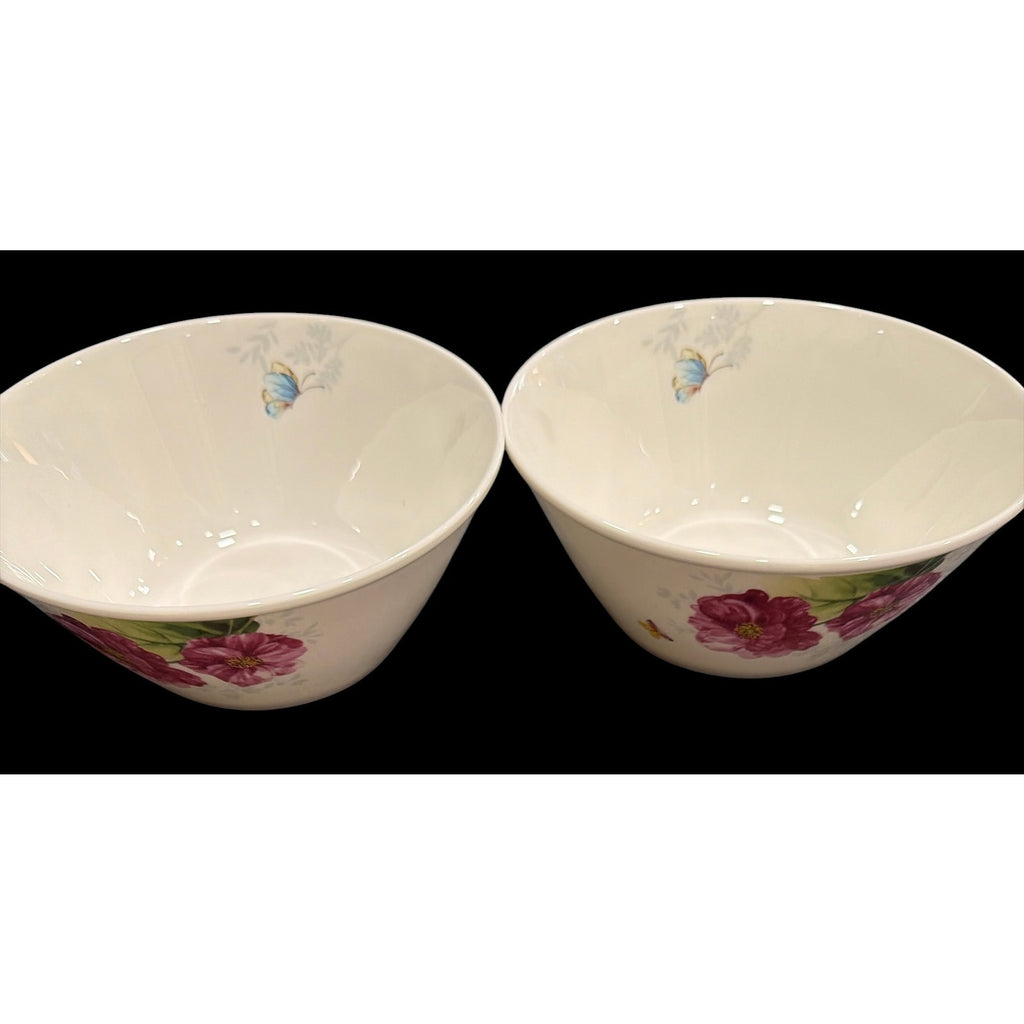 Vintage Milyang Bone China Serving Bowls, Set of 2, Floral Butterfly Bowls
