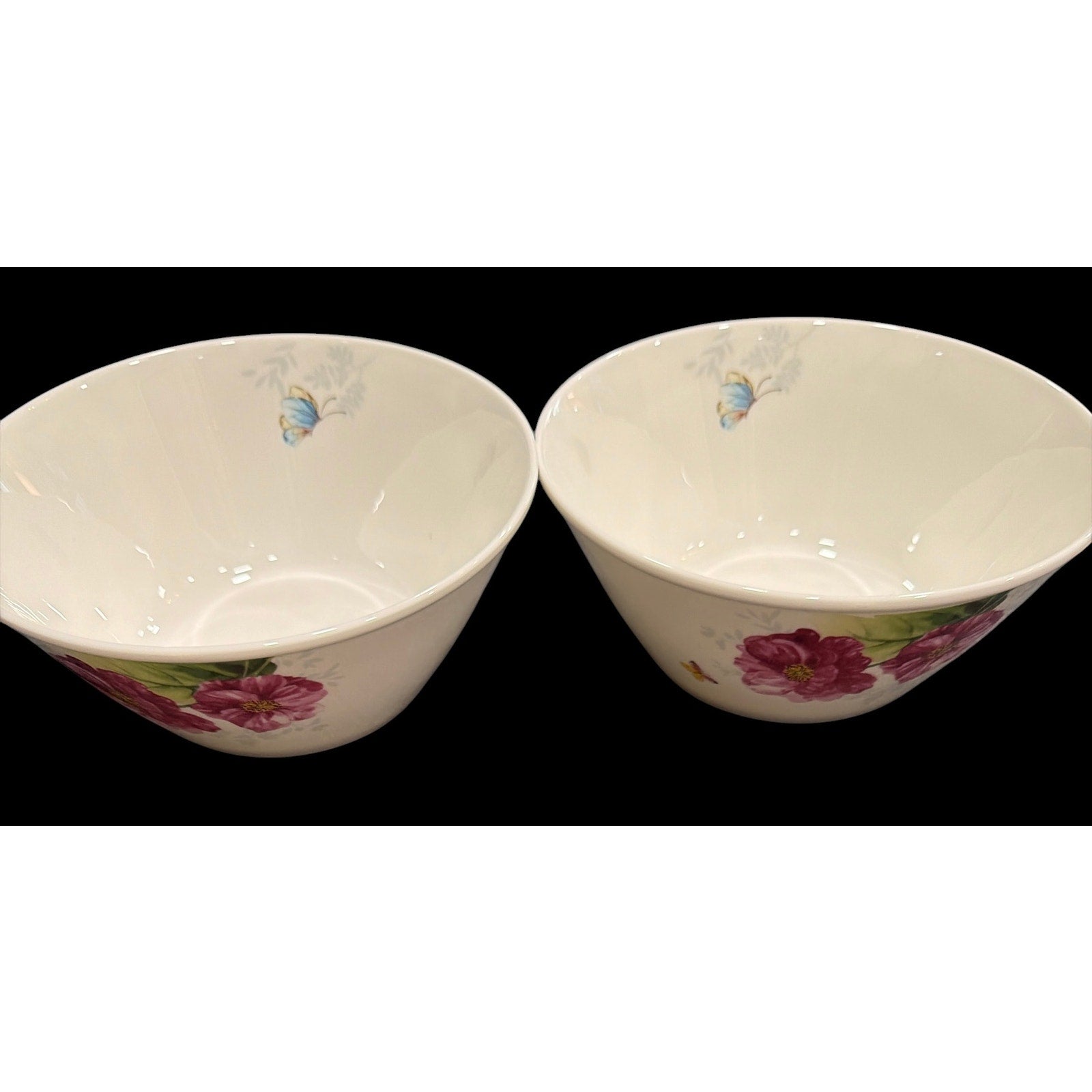 Vintage Milyang Bone China Serving Bowls, Set of 2, Floral Butterfly Bowls