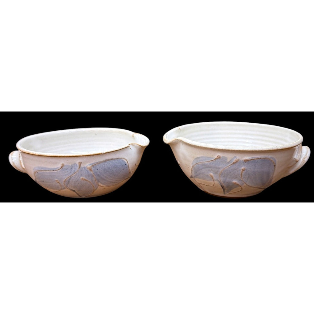 Vintage Studio Pottery Pouring Bowls Pair Hand Thrown Blue Ivory Stoneware – additional view 2