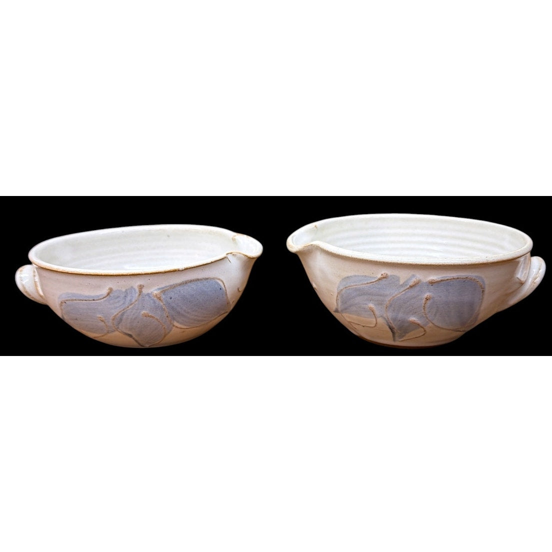 Vintage Studio Pottery Pouring Bowls Pair Hand Thrown Blue Ivory Stoneware – additional view 2