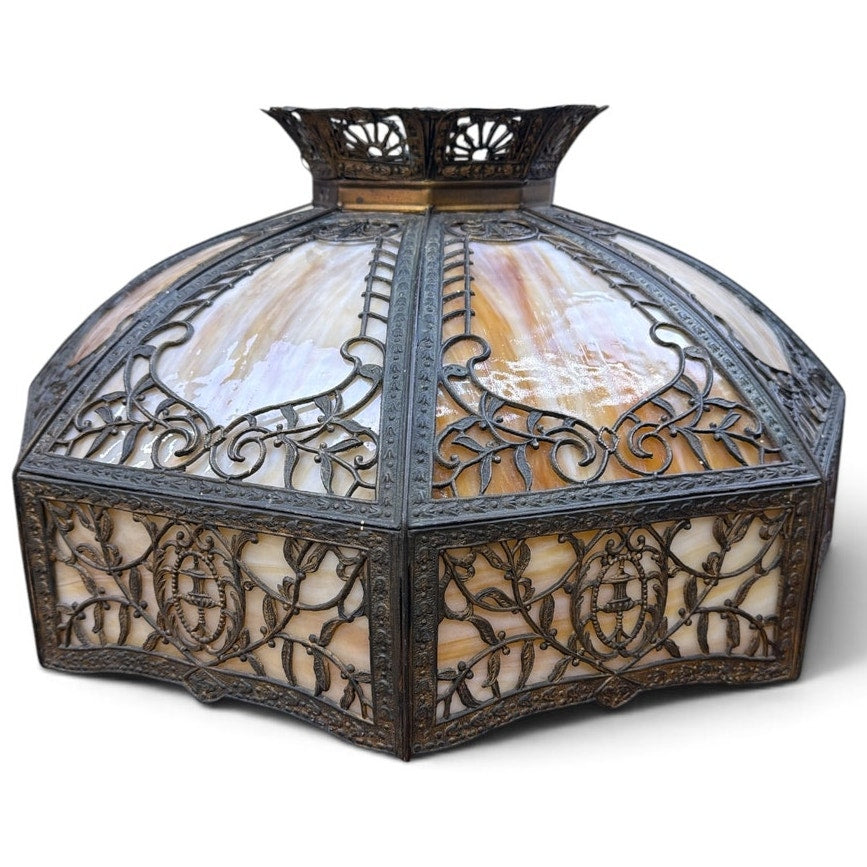Monumental 23" American Art Nouveau Slag Glass Chandelier Shade c.1908-1920