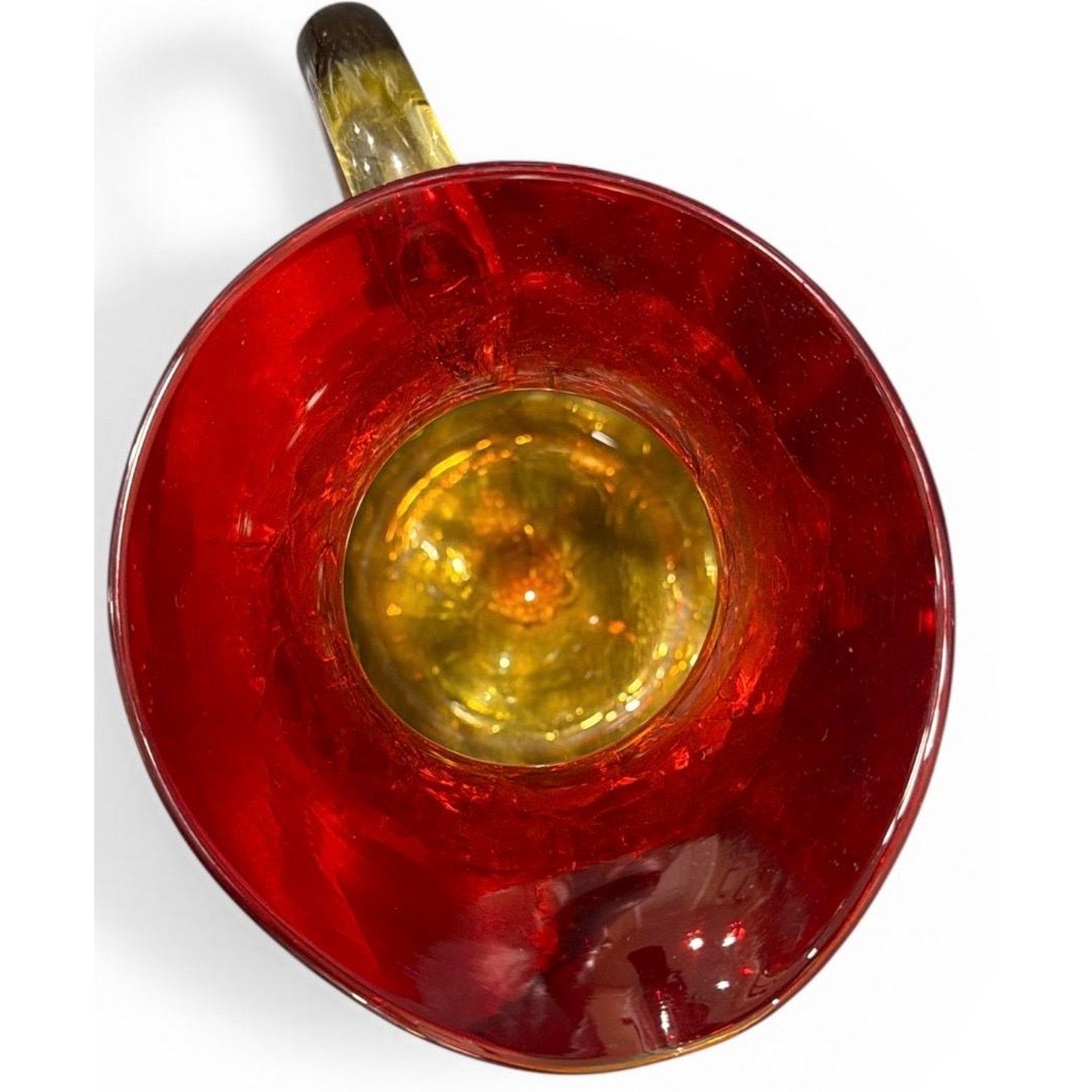 Hand Blown Amber Red Crackle Glass Pitcher – Mid-Century Modern Art Glass