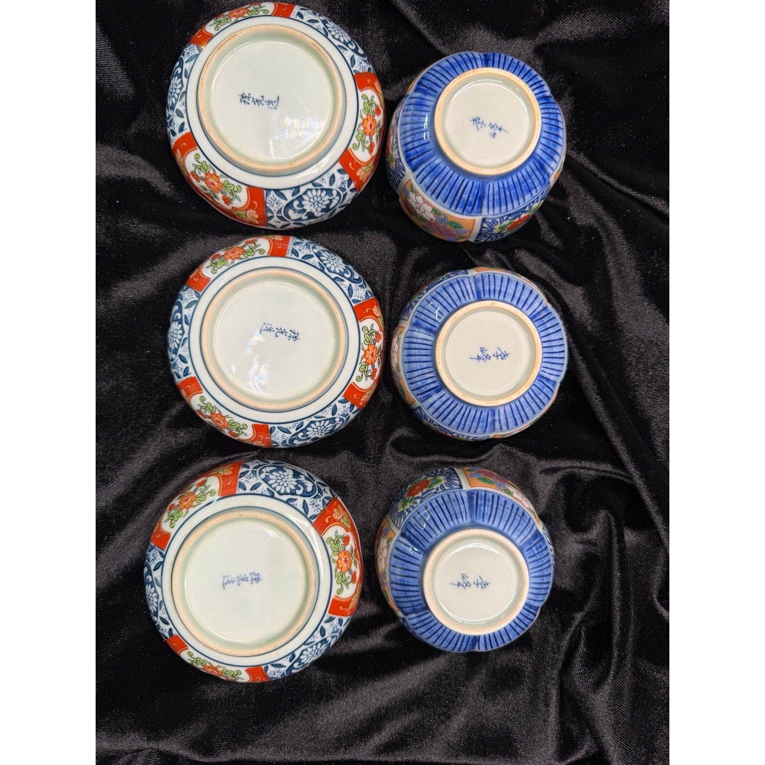 Vintage Japanese Imari Style Kobachi Bowls & Underplates Set of 3 Hand Painted